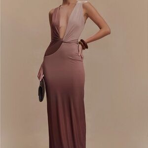 Meshki Two-Tone Mocha Gown